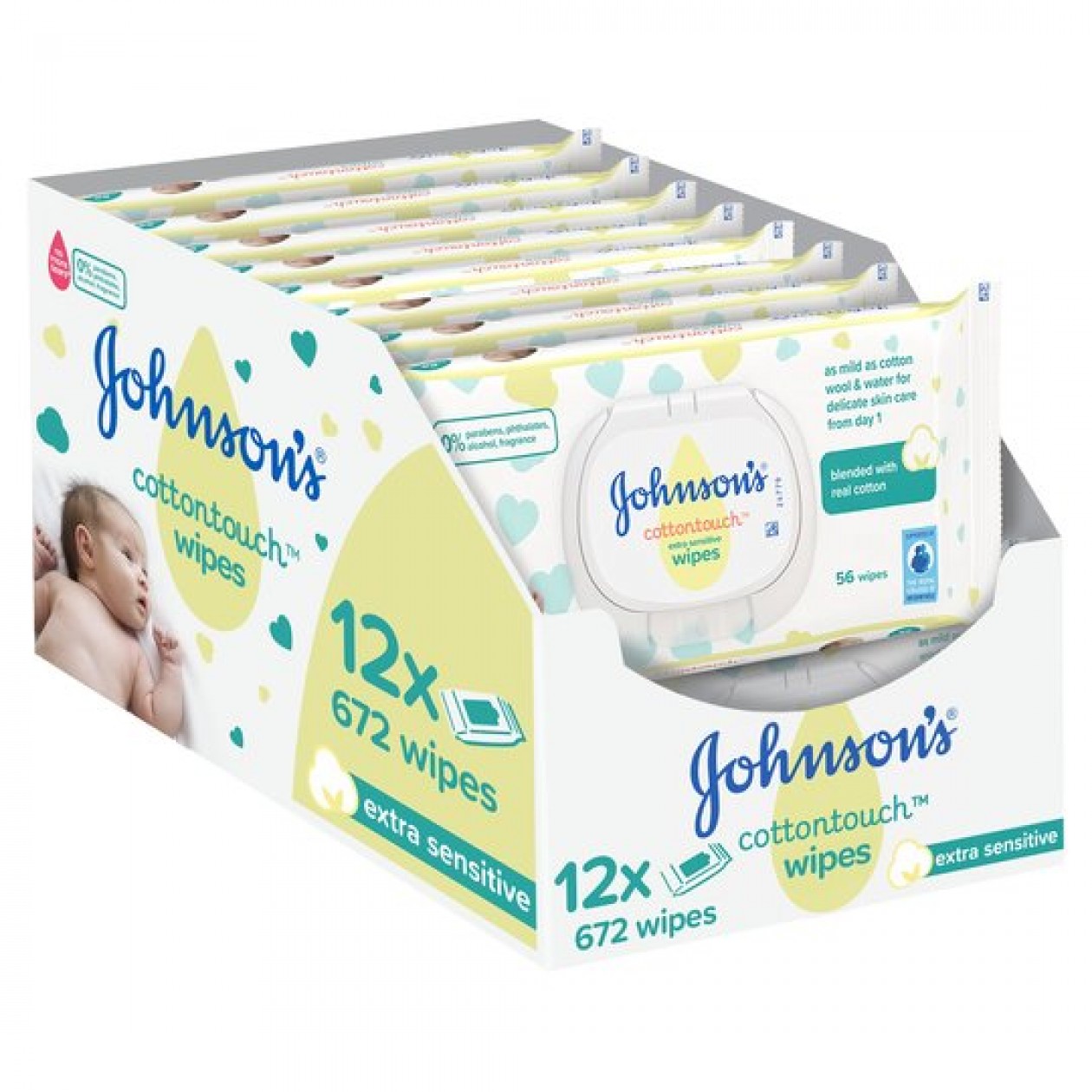 Johnson's Baby Cotton Touch Wipes 12X56 Pieces Johnson's Baby Cotton Touch Wipes 12X56 Pieces