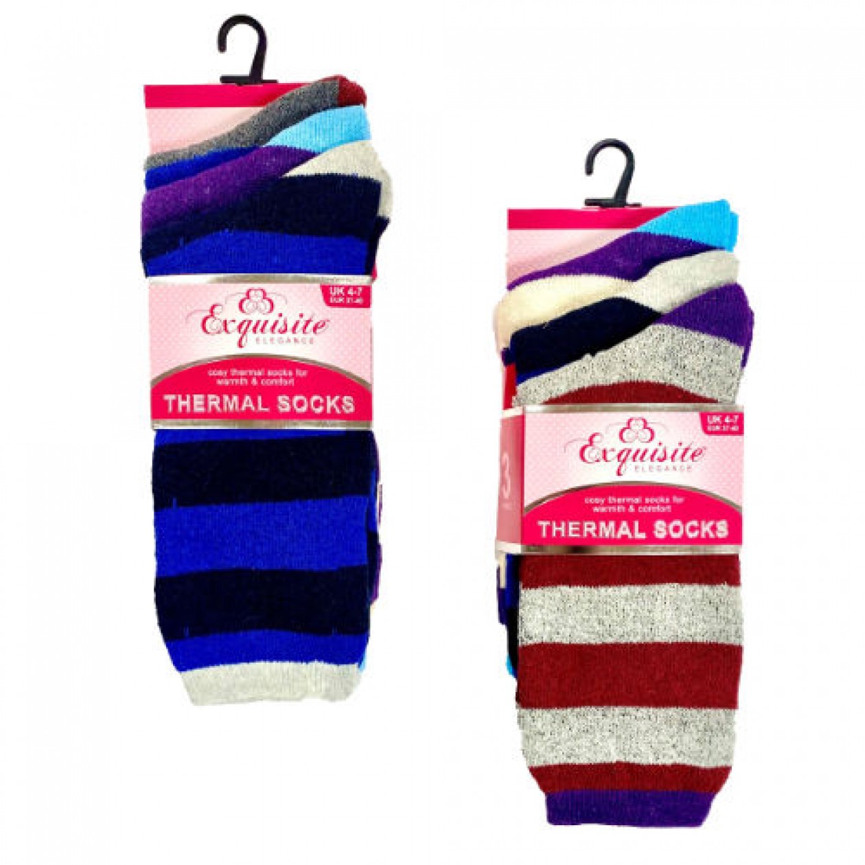 Ladies Exquisite Thermal Socks 3 Pack Stripe Ladies Exquisite Thermal Socks 3 Pack Stripe