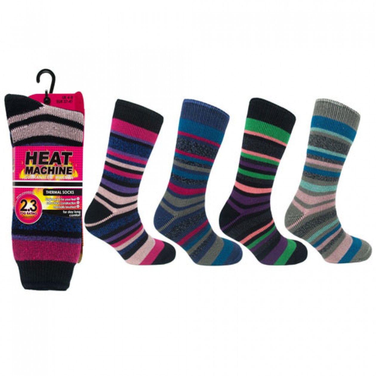 Ladies Heat Machine Thermal Socks Stripes 2.3 Tog Single Pair Ladies Heat Machine Thermal Socks Stripes 2.3 Tog Single Pair