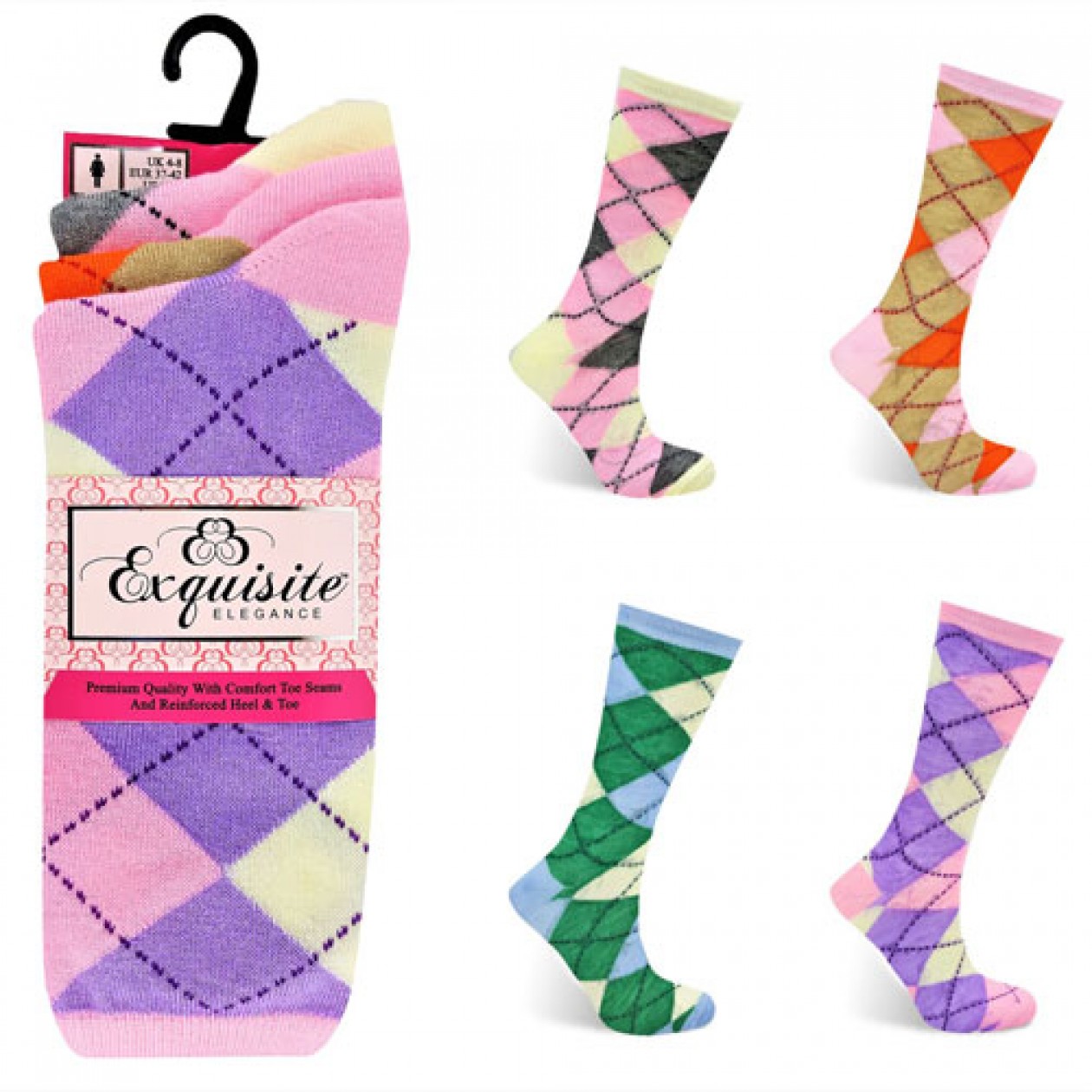 Ladies Exquisite Computer Socks Pastel Argyle 3 Pack Ladies Exquisite Computer Socks Pastel Argyle 3 Pack