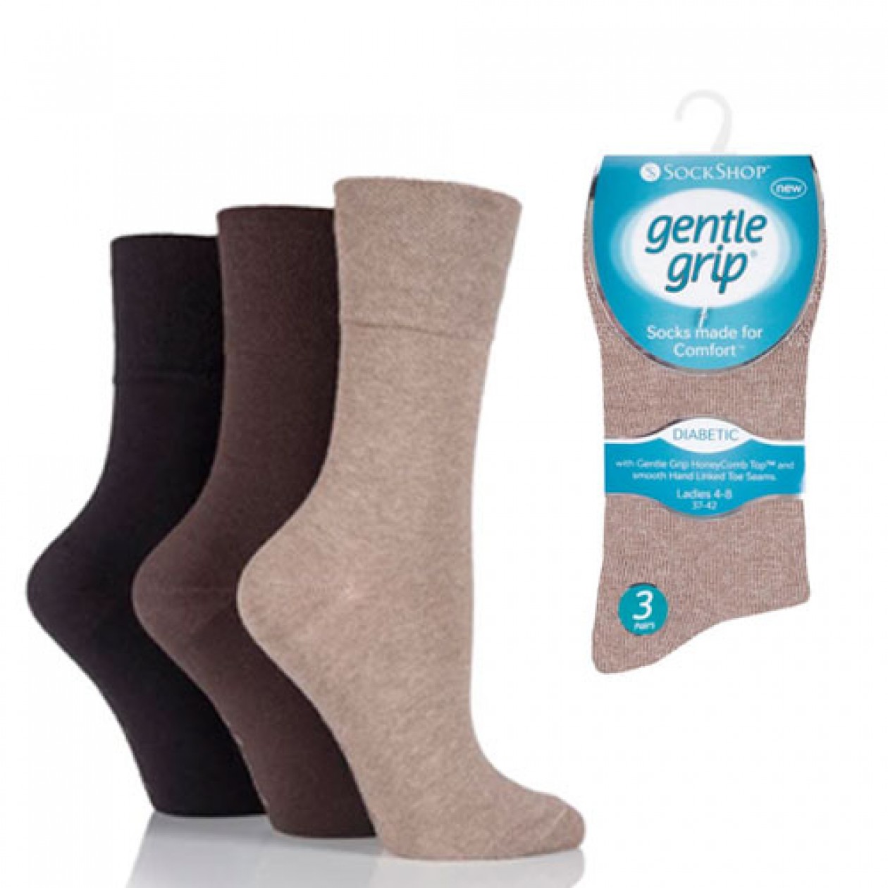 Ladies Diabetic Gentle Grip Socks Brown 3 Pack Ladies Diabetic Gentle Grip Socks Brown 3 Pack