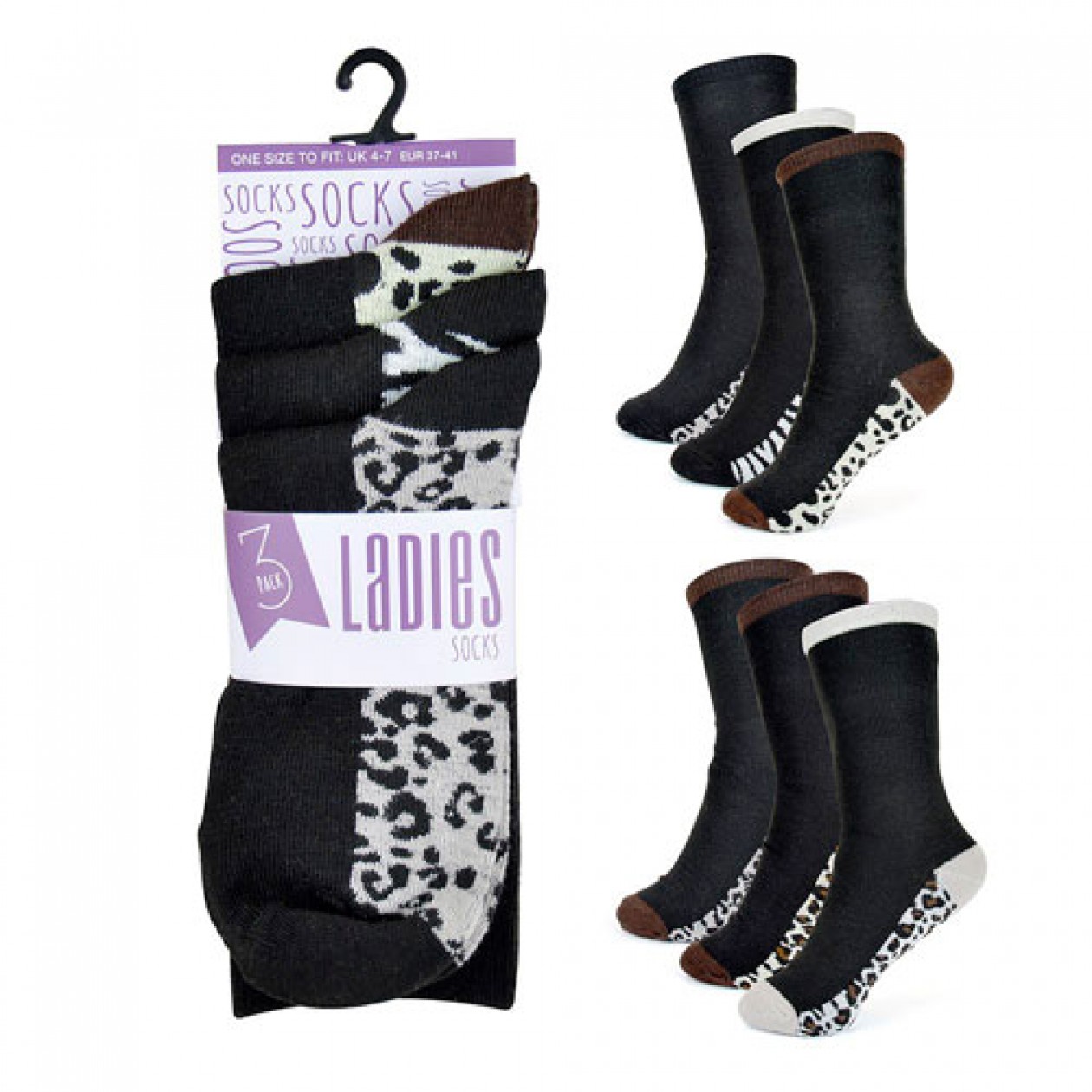 Ladies Leopard Print 3 Pack Socks Ladies Leopard Print 3 Pack Socks