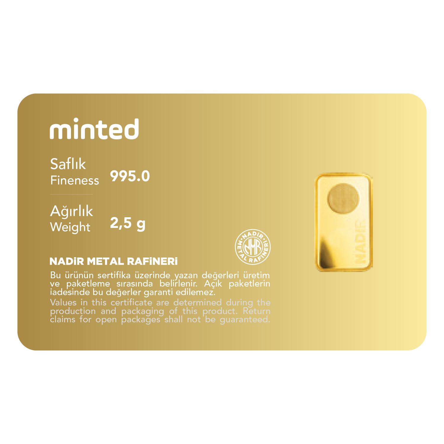 Nadir 2.5 Gr 995,0 Külçe Altın Nadir 2.5 Gr 995,0 Külçe Altın