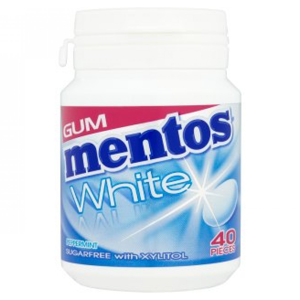 Mentos Gum White Sugar Free Peppermint Chewing Gum 40 Pieces 60g bottle x 6