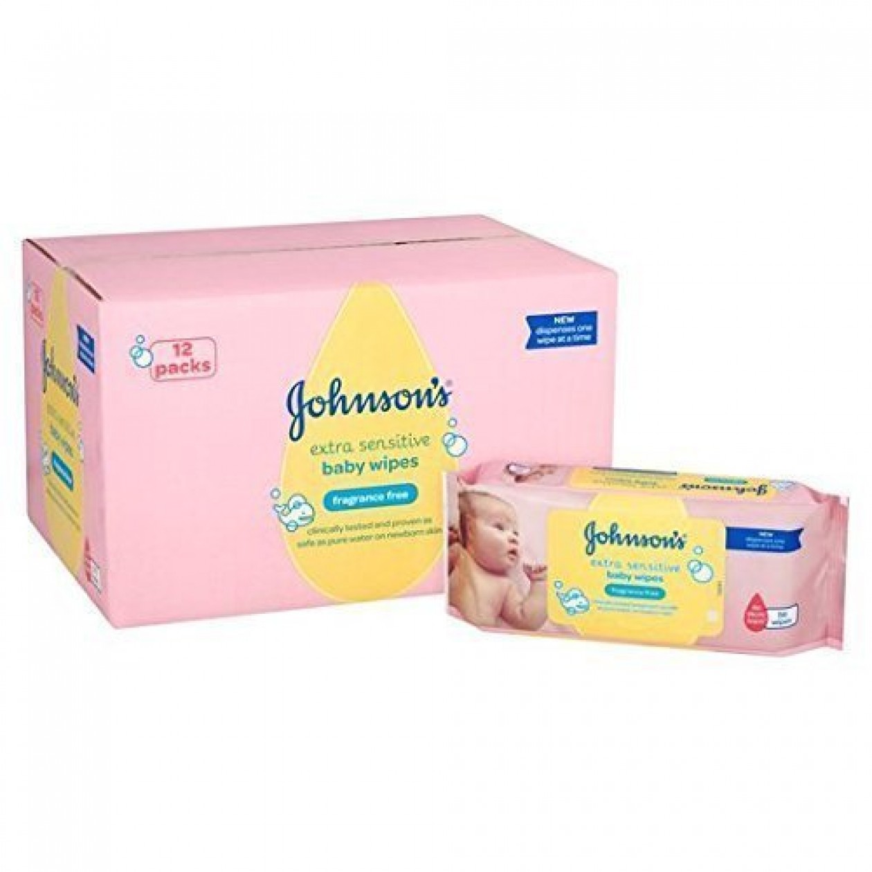 Johnson's Baby Extra Sensitive Wipes, 12 x 56 Per Pack