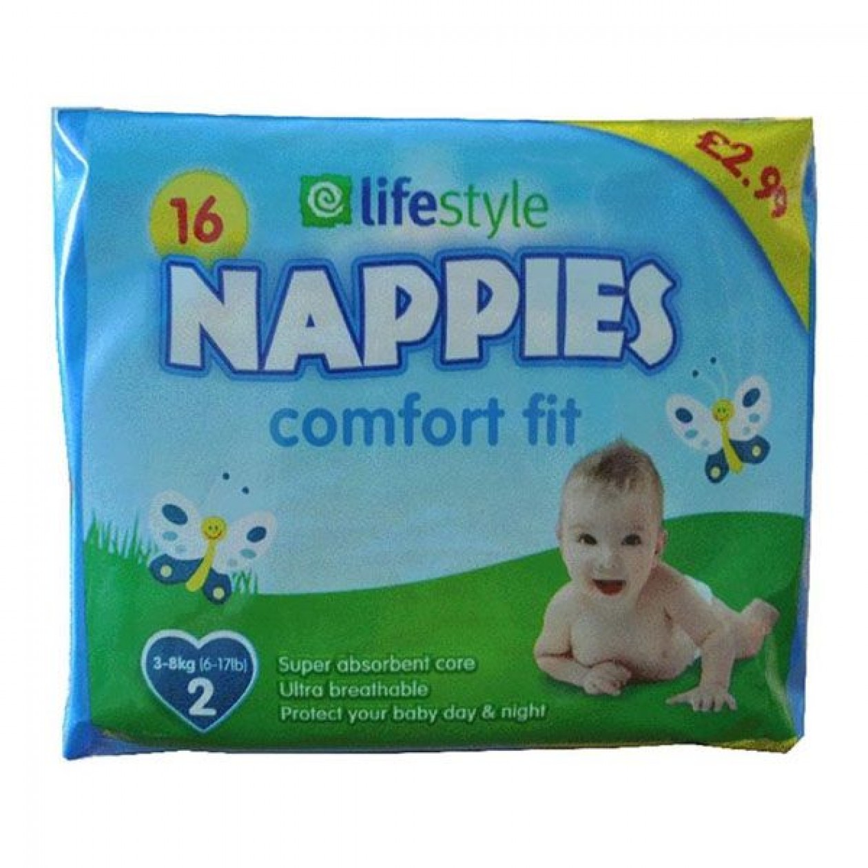 Lifestyle Nappies Size 2  3-8Kg 16 Pack