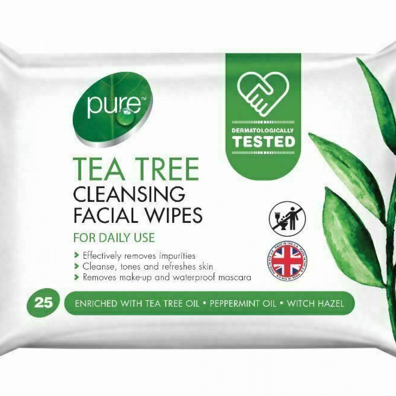 Pure Facial Tea Tree Cleansing Wipes 12x25