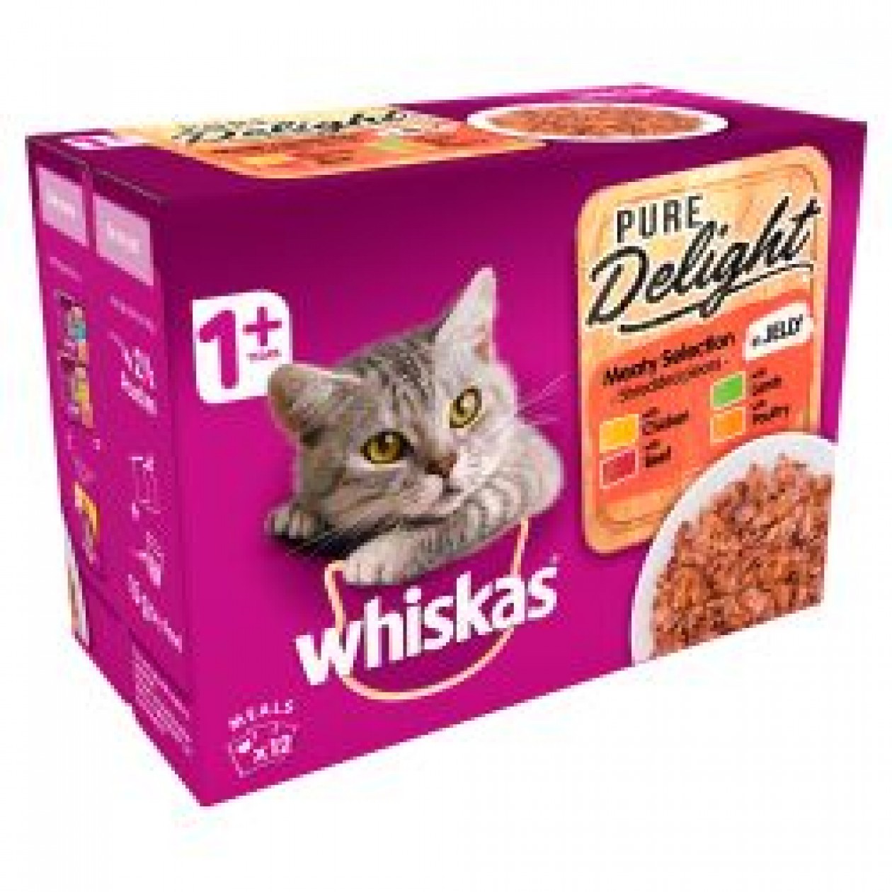 Whiskas 1+ Cat Pouches Pure Delight Meaty Selection in Jelly 12x85g pack