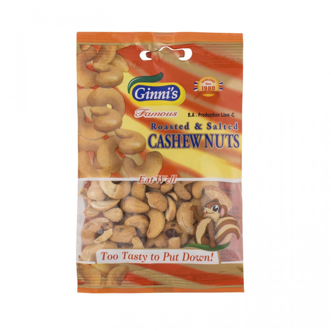 Ginni’s Roasted Salted Cashew Nuts 60g (Pack of 10)