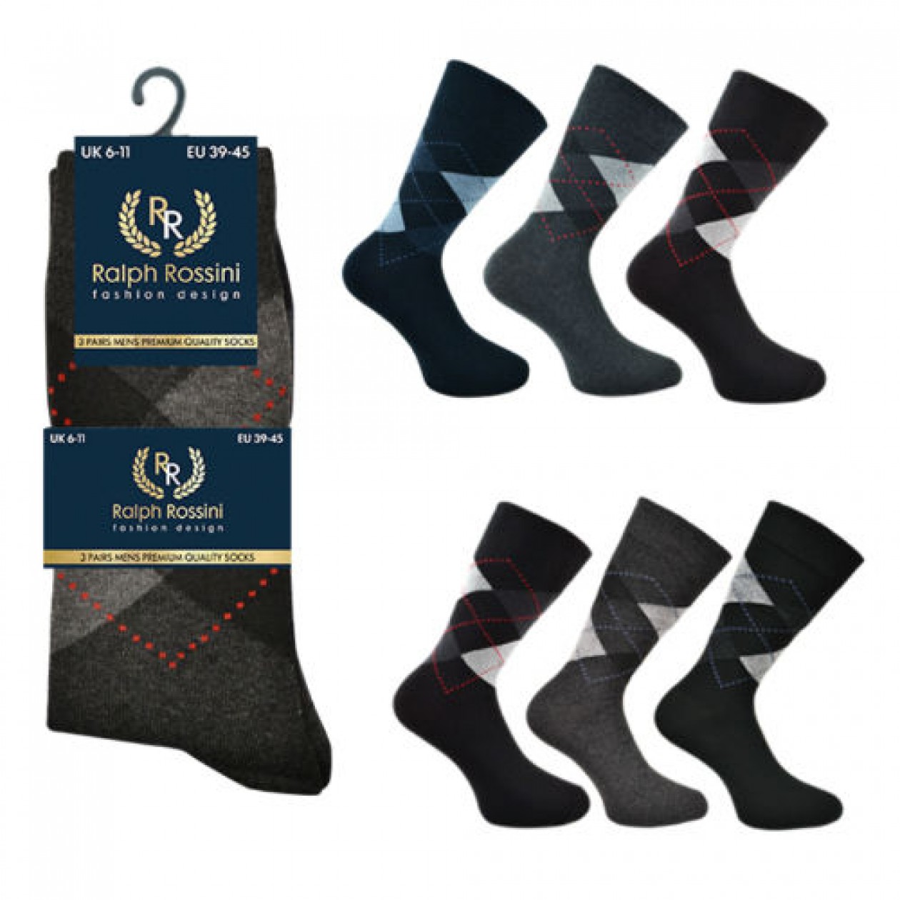 Ralph Rossini Argyle Socks Mens 3 Pack