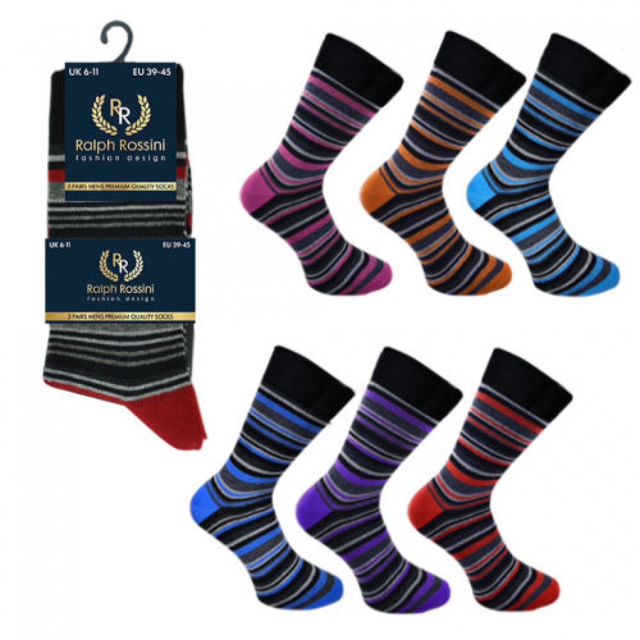 Ralph Rossini Wide Stripe Socks Mens 3 Pack