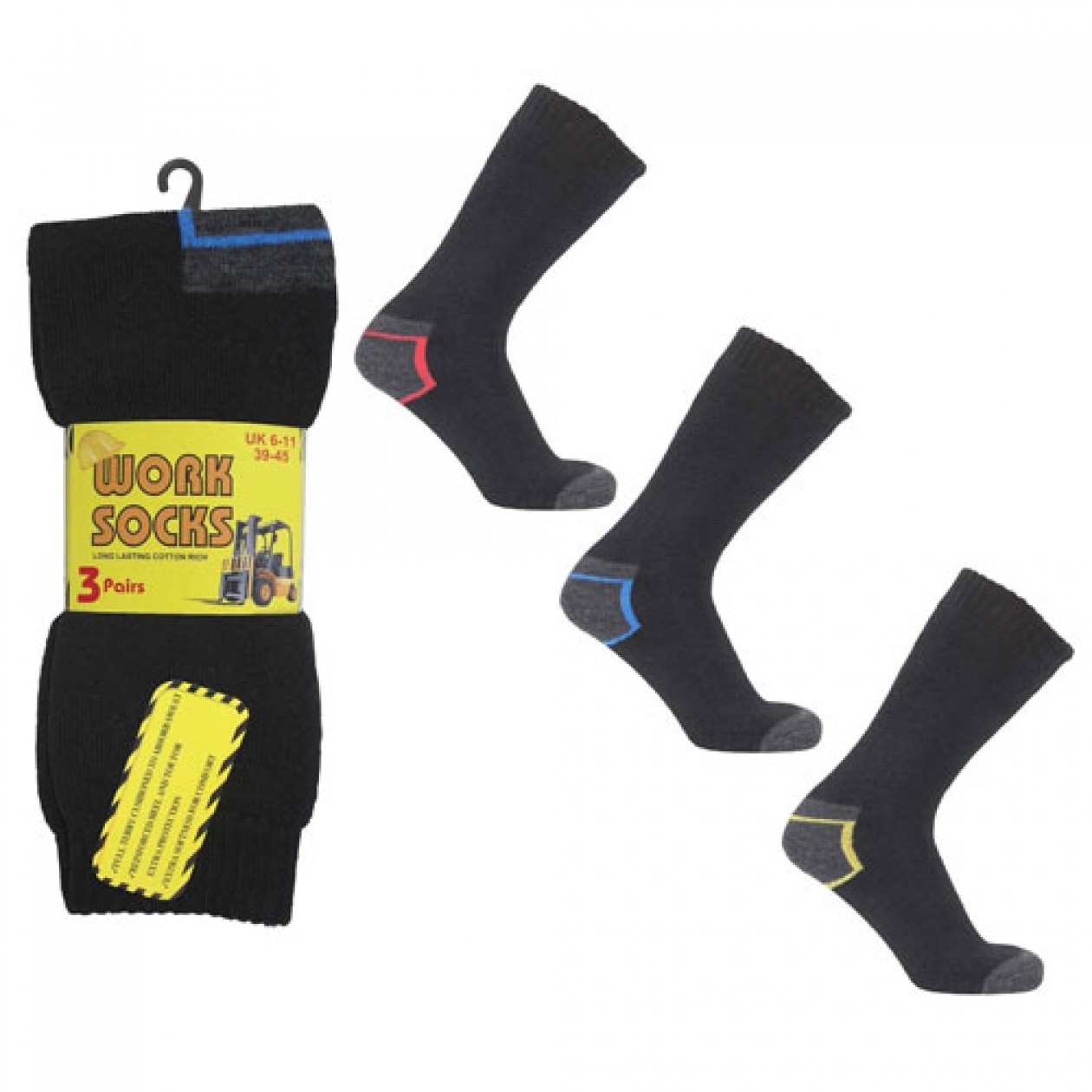 Ralph Rossini Men Long Lasting Work Socks With Coloured Heel 3 Pack
