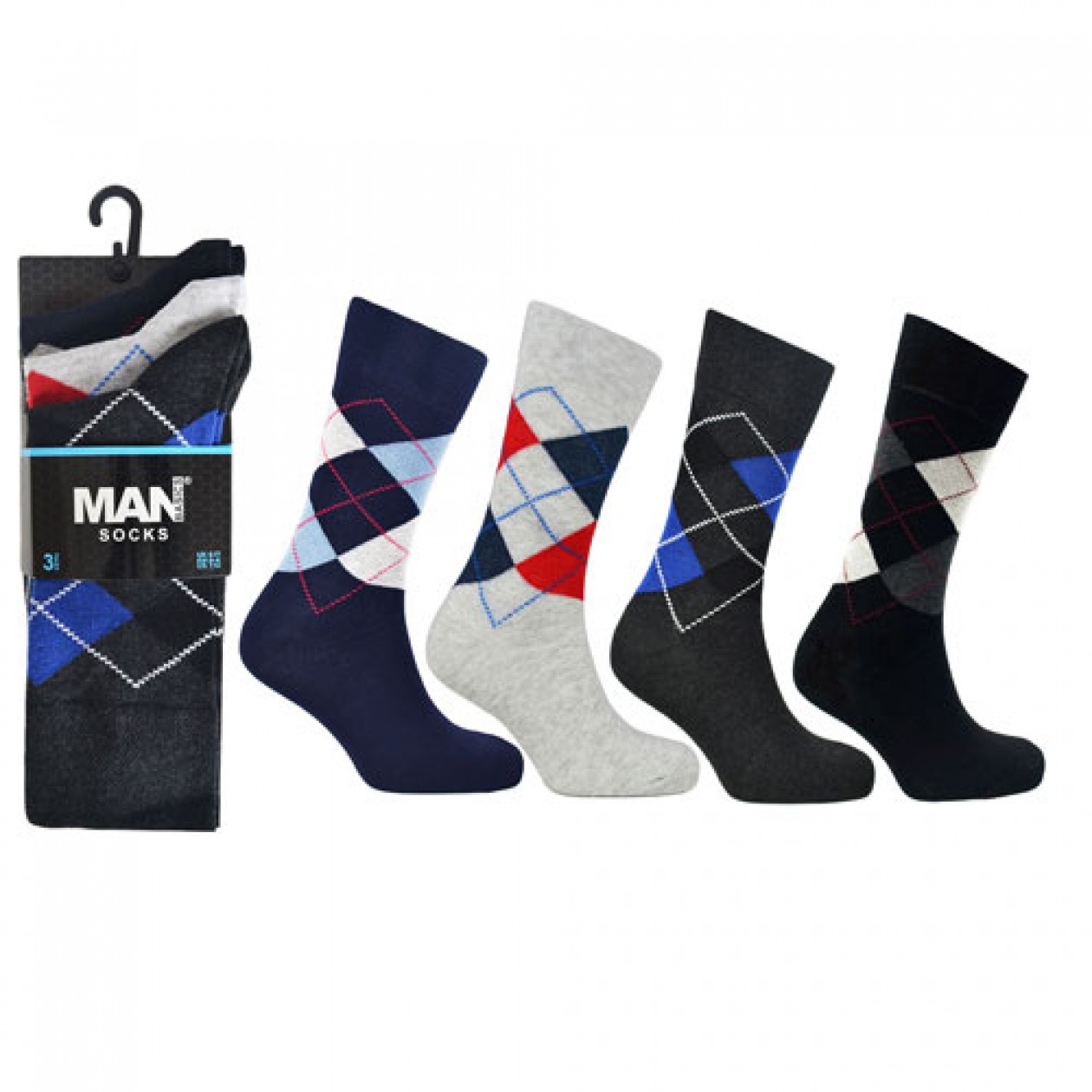 Man Basic Argyle Socks  Men 3 Pack