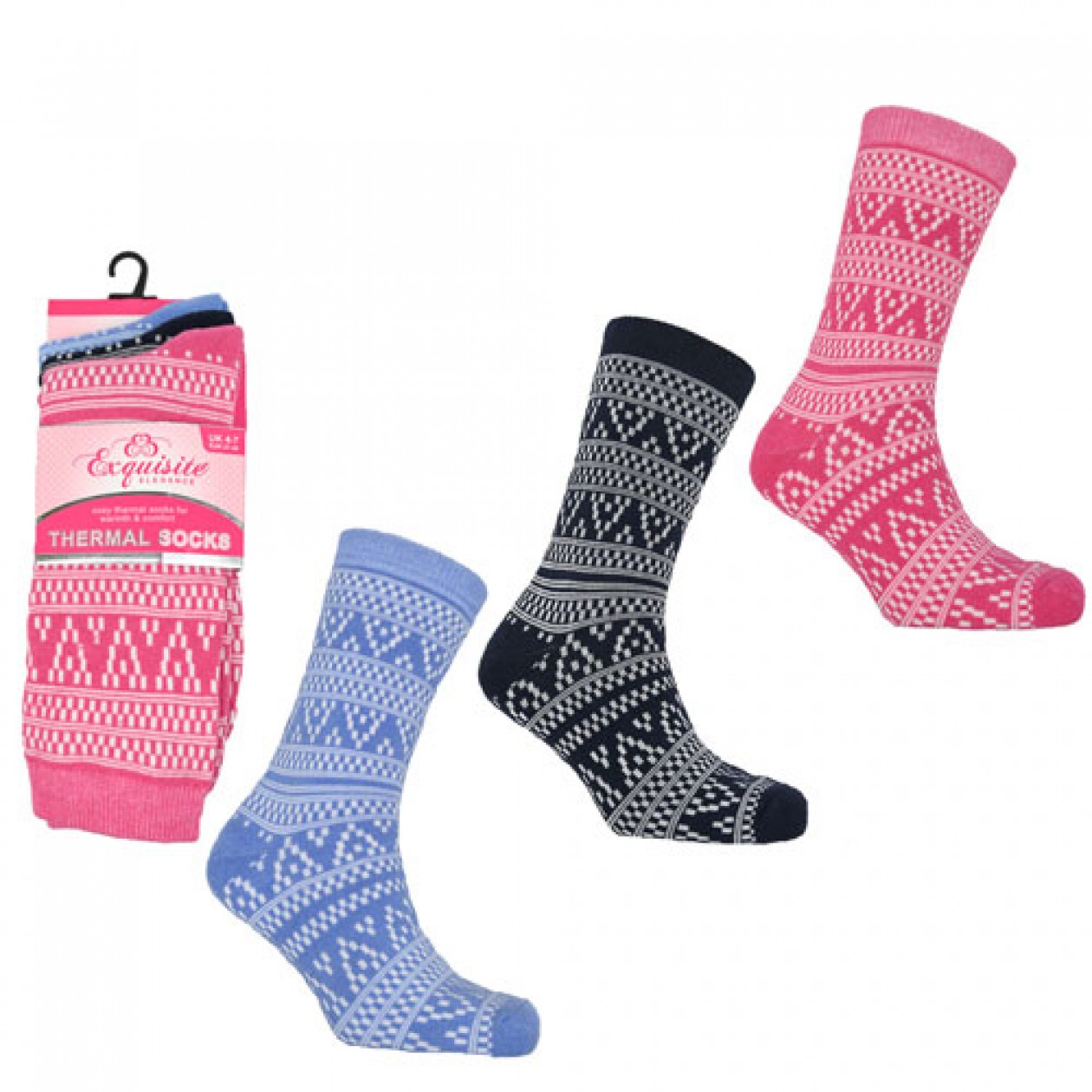 Ladies 3 Pack Exquisite Thermal Socks Aztec