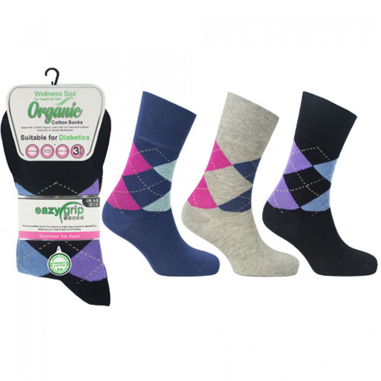 Ladies Wellness Organic Cotton Socks Georgia 3 Pack