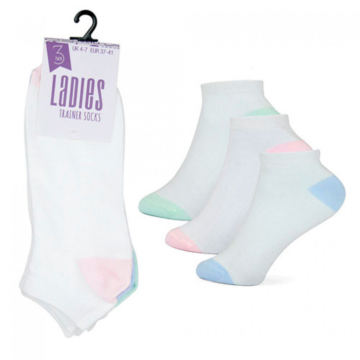 Ladies White Heel And Toe Trainer Socks 3 Pack