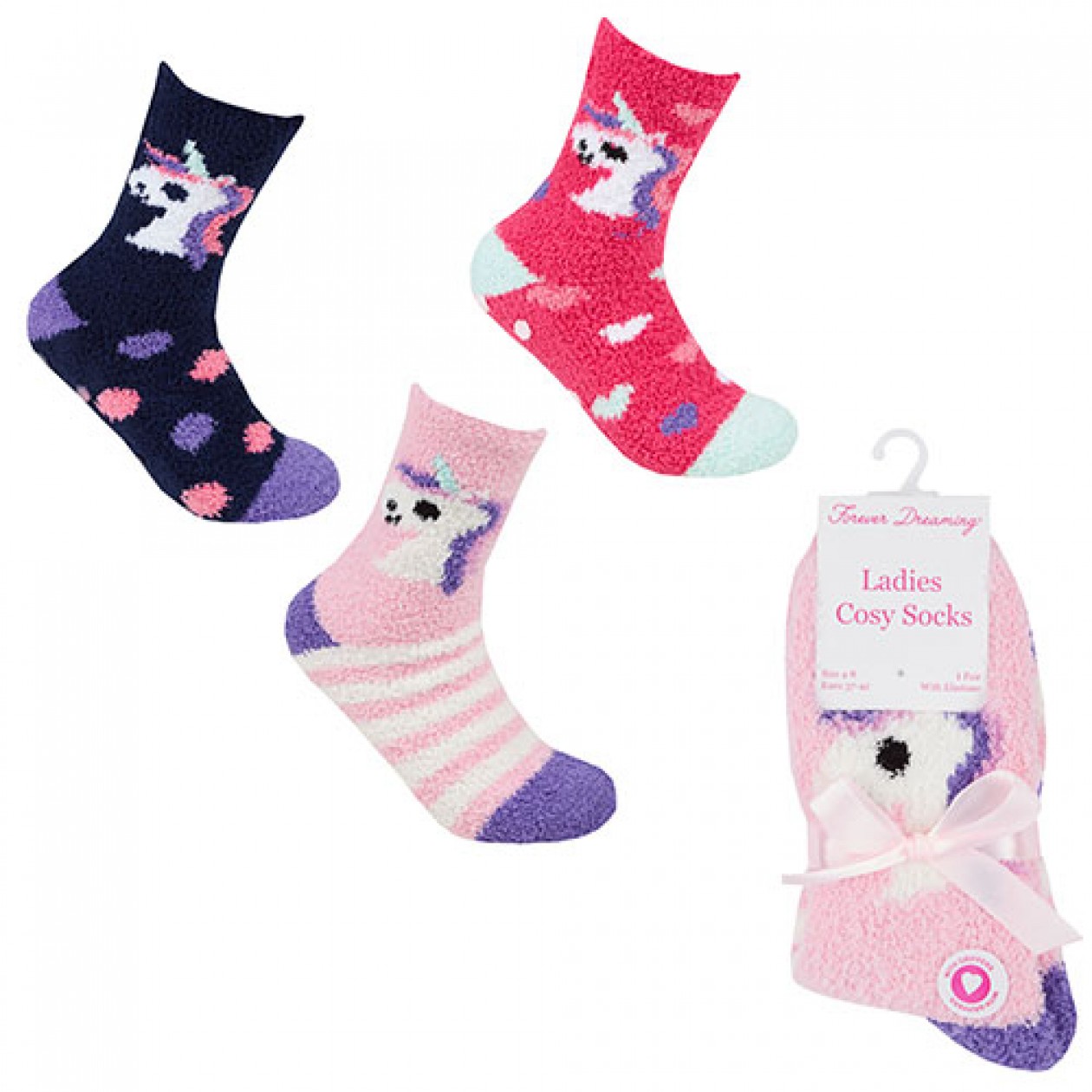 Ladies Cosy Socks With Grippers Unicorn 3 Pack