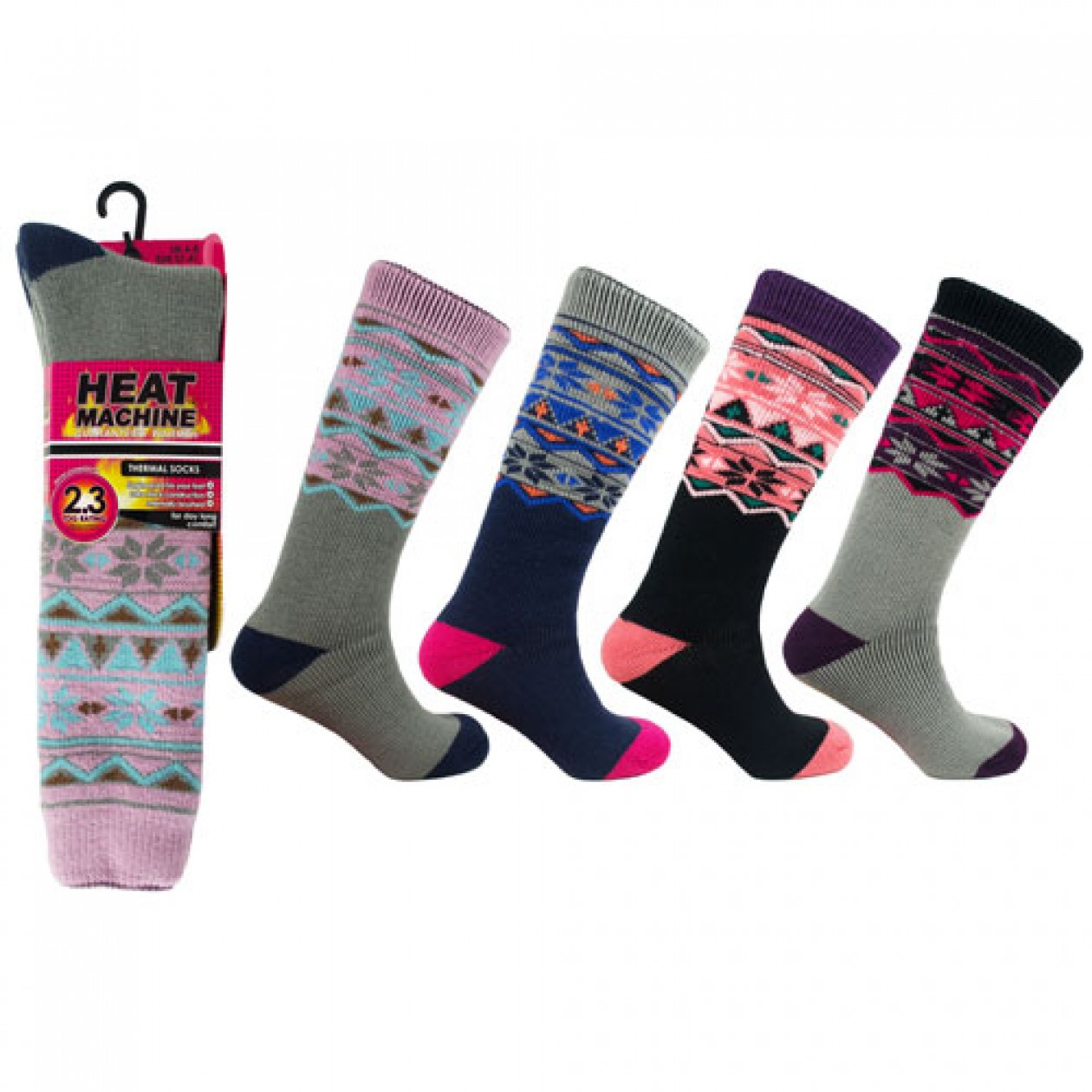 Ladies Heat Machine Long Thermal Socks Aztec 2.3 Tog Single Pair
