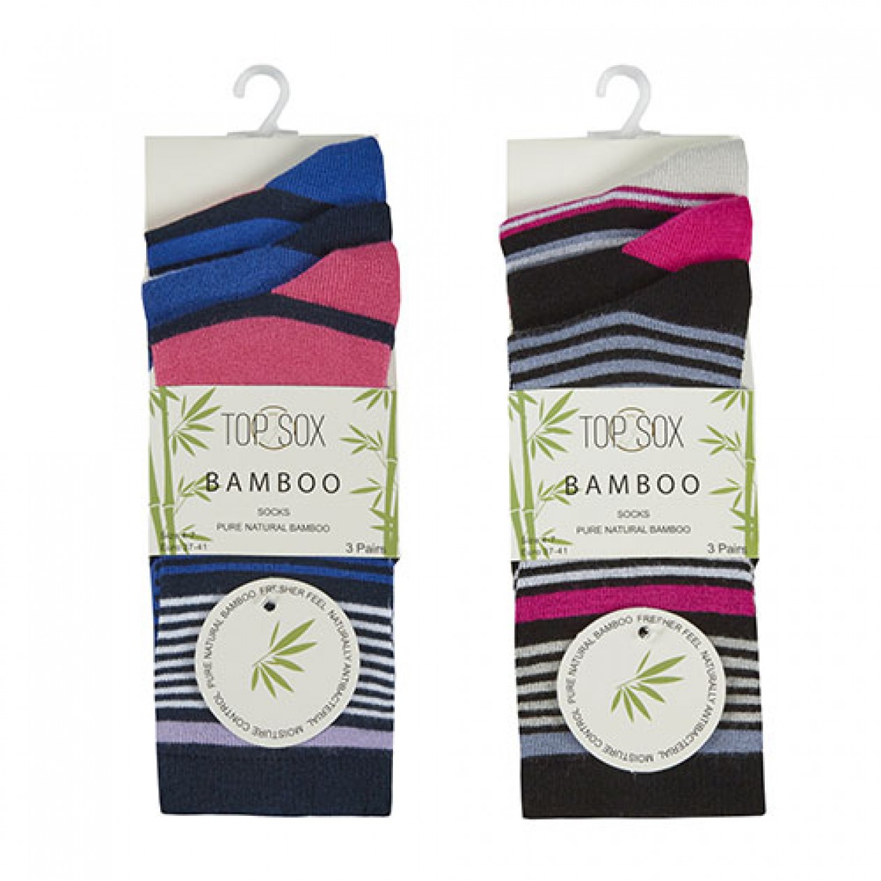 Ladies Bamboo Striped Socks 3 Pack